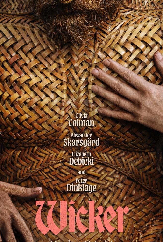 Wicker 2026 Official Movie Poster featuring Olivia Colman and Alexander Skarsgard